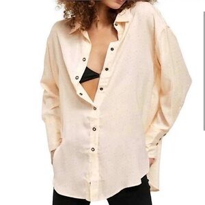 NWT Free People Top Size S Polka Dot Ivory Combo All Smiles Blouse Snap Front
